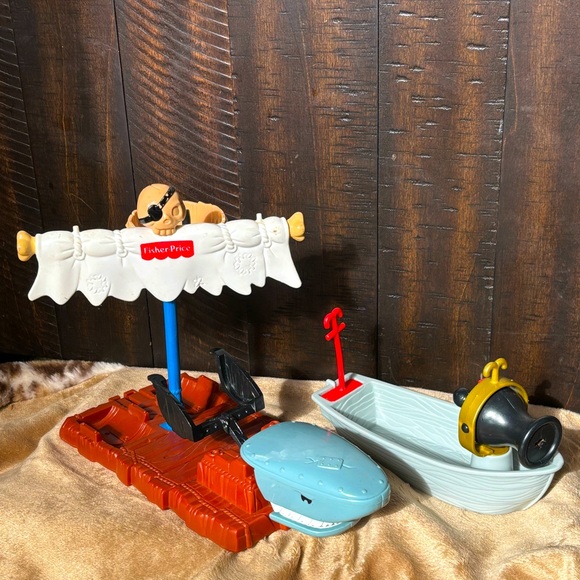 Fisher Price Great Adventures Shark Raft Boat And Pirate Ship Dinghy - Picture 1 of 10